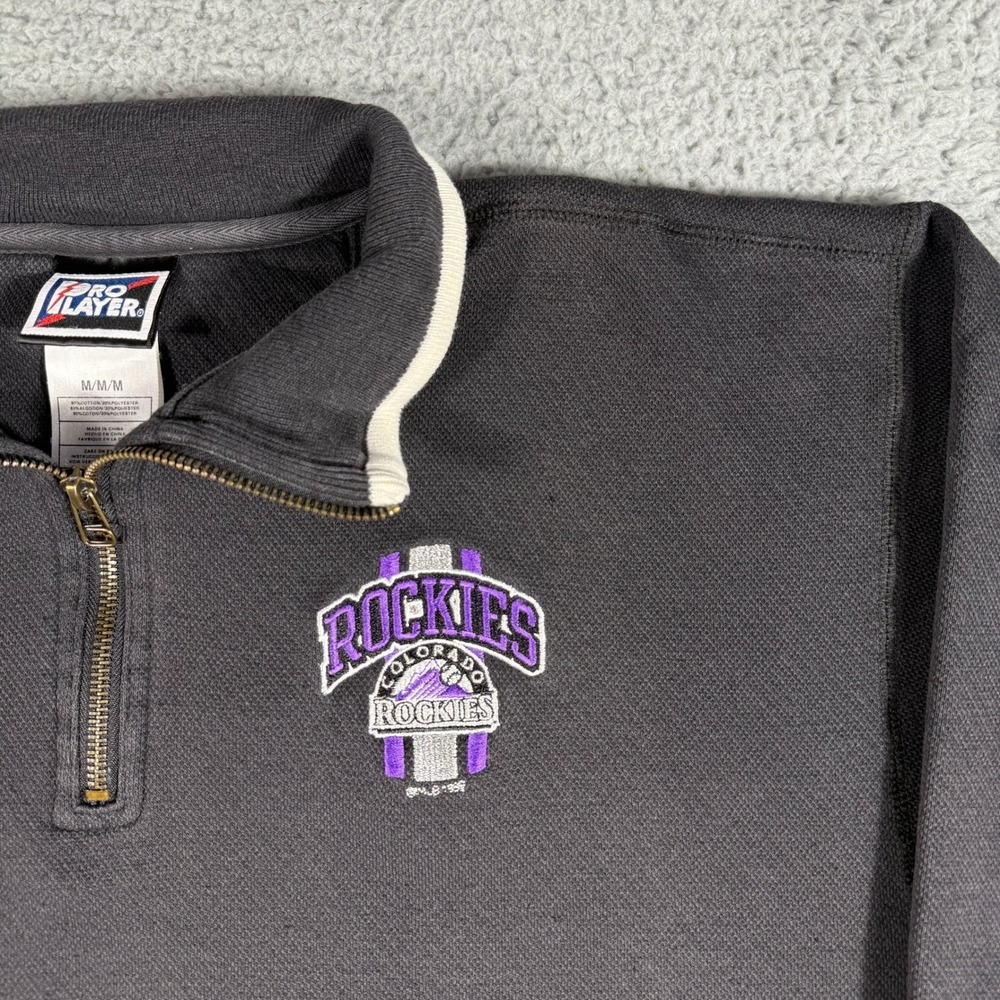 Vintage Pro Player Colorado Rockies Shirt Size Medium 1/4 Zip Black Baseball MLB - Picture 2 of 8